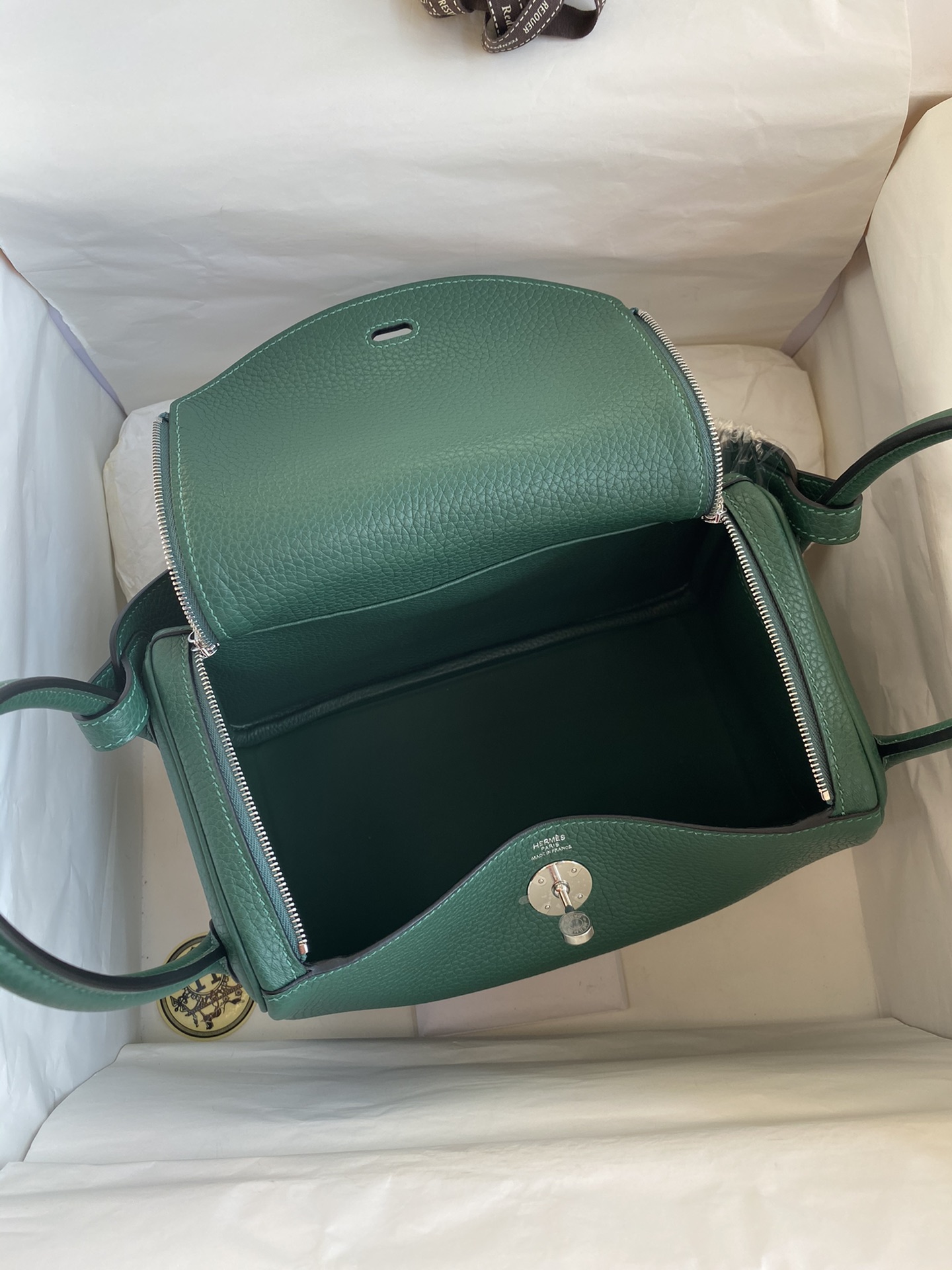 Hermes Lindy 30cm Handbag Shoulder Bag In Dark Green Clemence Leather